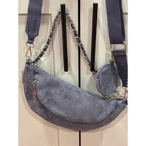 Sondra Roberts Squared Vegan Leather Blue Suede Clutch Shoulder Purse